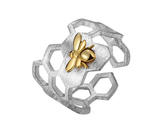 Bague en nid d'abeille plaquée or 18K ajustable