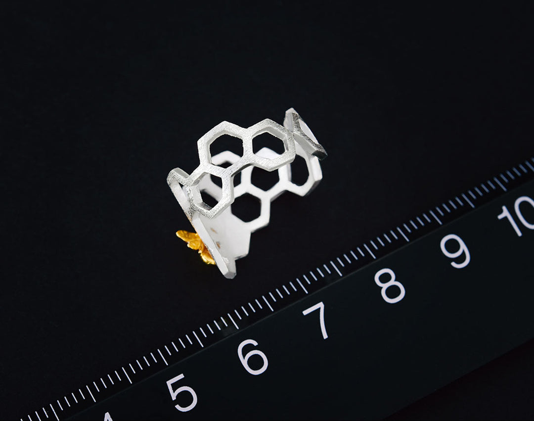 Bague en nid d'abeille plaquée or 18K ajustable