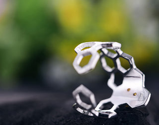 Bague en nid d'abeille plaquée or 18K ajustable