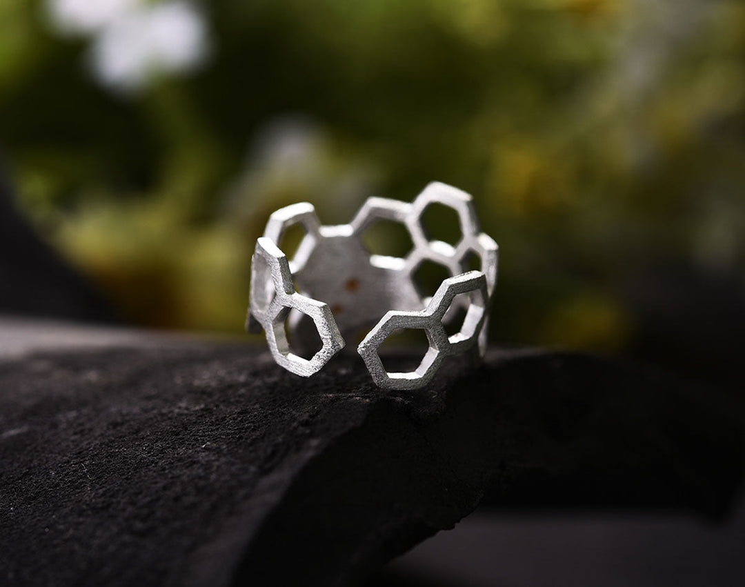 Bague en nid d'abeille plaquée or 18K ajustable
