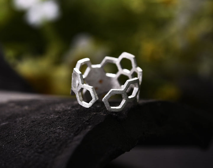 Bague en nid d'abeille plaquée or 18K ajustable
