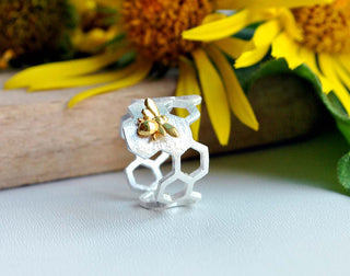 Bague en nid d'abeille plaquée or 18K ajustable
