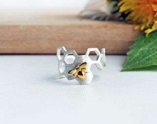 Bague en nid d'abeille plaquée or 18K ajustable