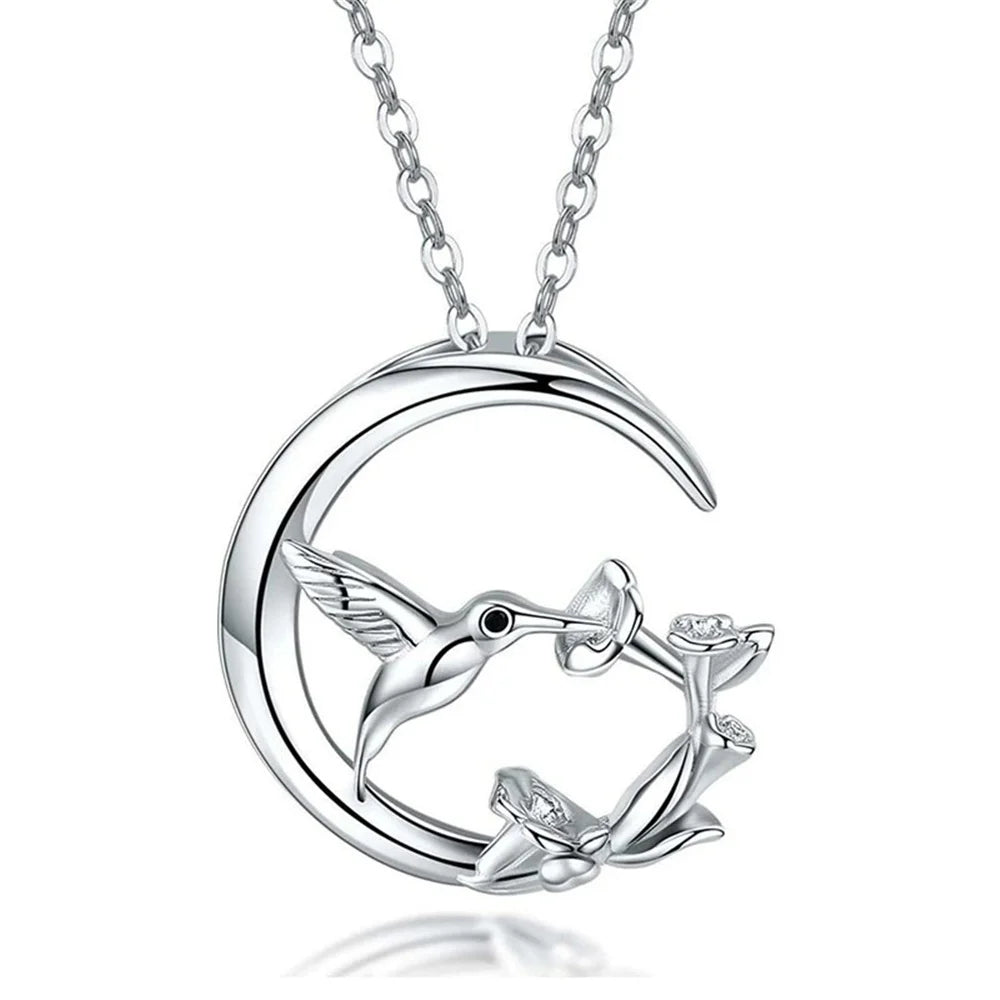 Collier Pendentif en Argent Vintage Oiseau de Lune