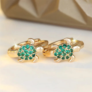 Boucles d'oreilles en forme de tortue de mer avec zircon scintillant
