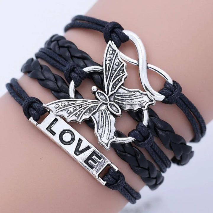 Bracelet en Cuir Papillon Amour Vintage