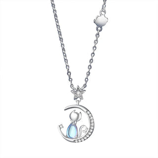 Collier en Argent Sterling Chat Lune
