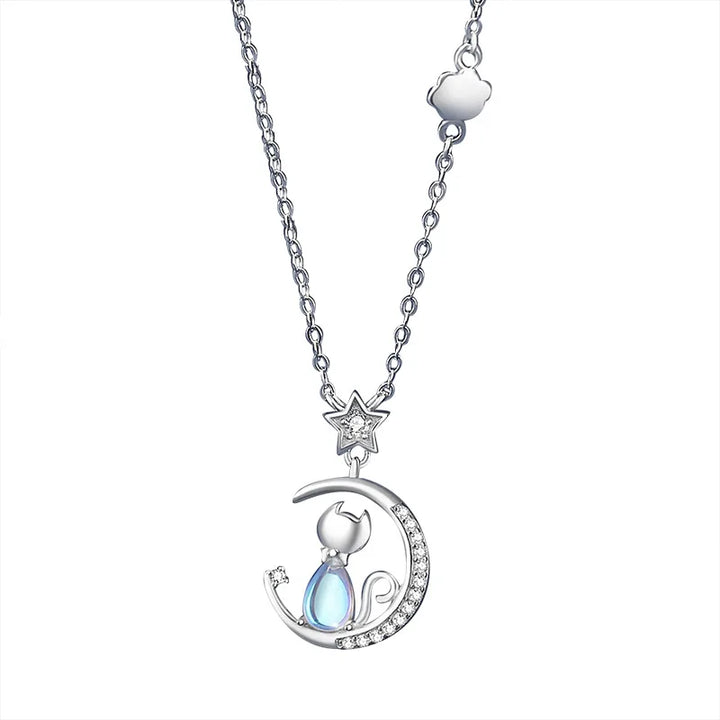 Collier en Argent Sterling Chat Lune