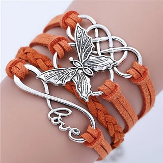 Bracelet en Cuir Papillon Amour Vintage
