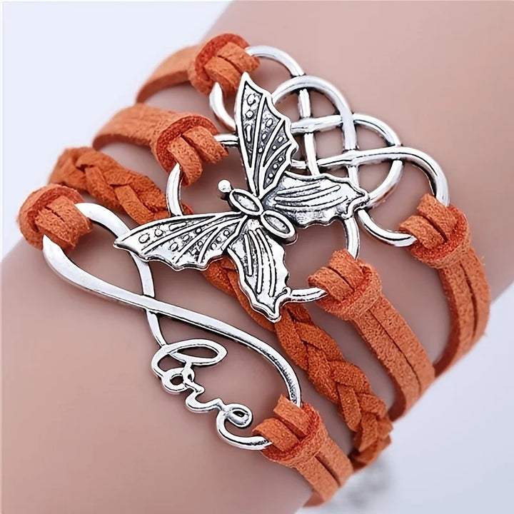 Bracelet en Cuir Papillon Amour Vintage