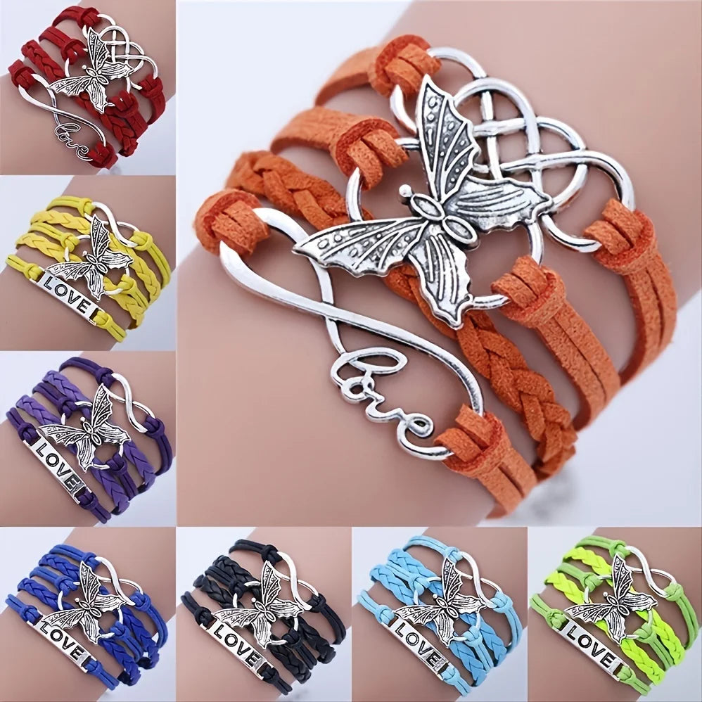 Bracelet en Cuir Papillon Amour Vintage