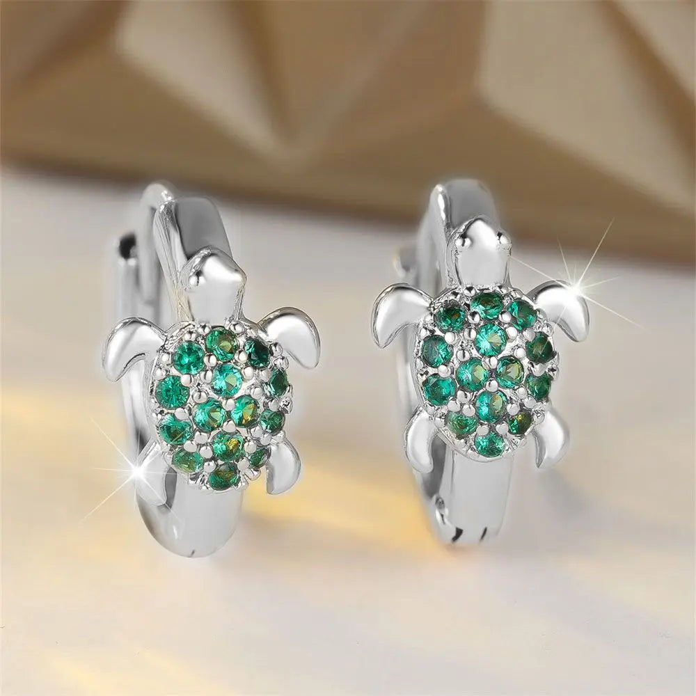 Boucles d'oreilles en forme de tortue de mer avec zircon scintillant