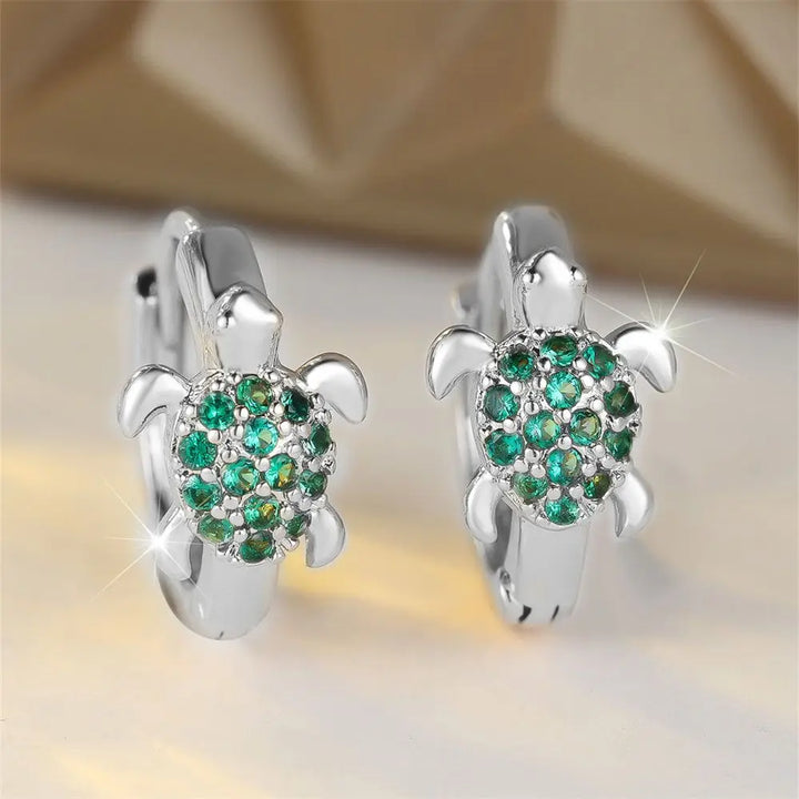 Boucles d'oreilles en forme de tortue de mer avec zircon scintillant