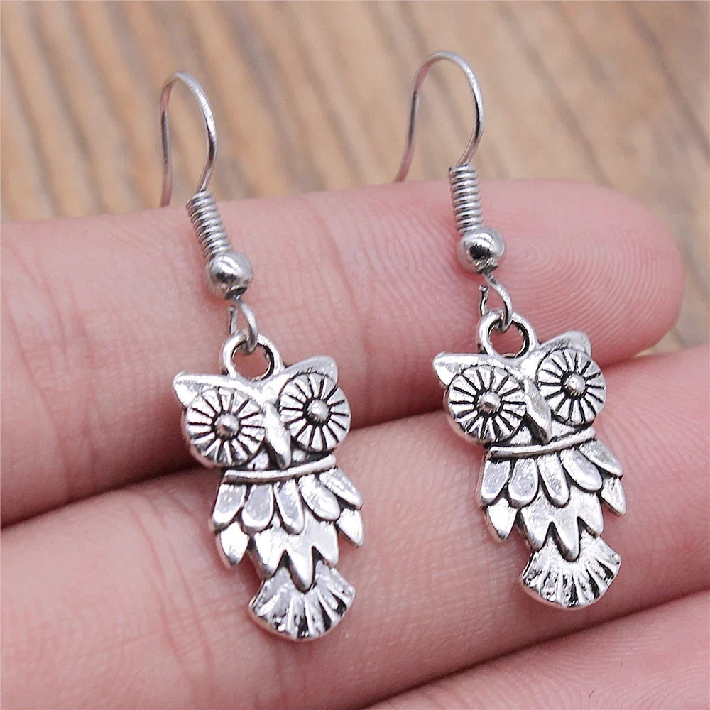 Boucles d'oreilles pendantes hibou vintage bohémien