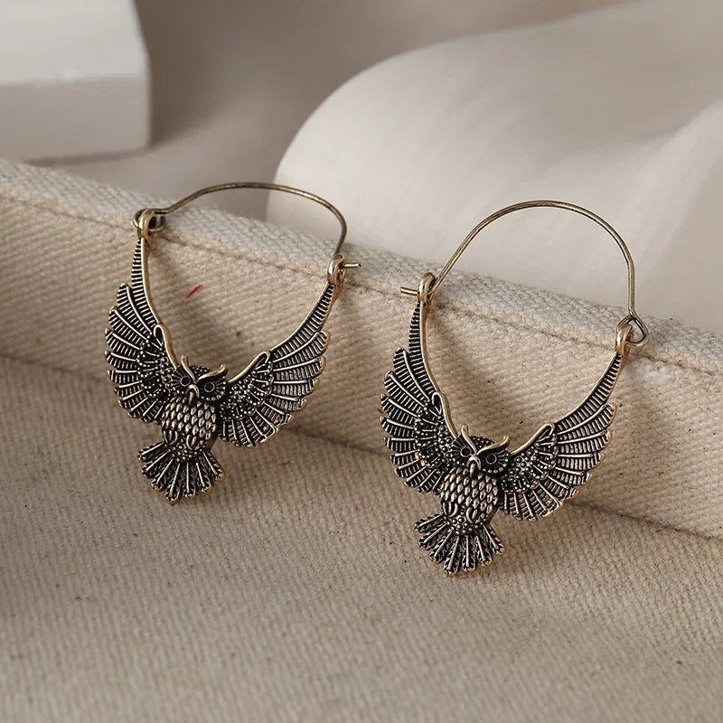 Boucles d'oreilles vintage bohémiennes en forme de hibou