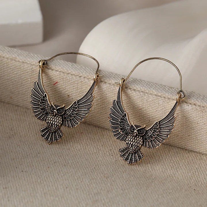 Boucles d'oreilles vintage bohémiennes en forme de hibou