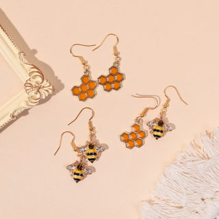 Boucles d'oreilles en cristal d'abeille dorée et de rayons de miel