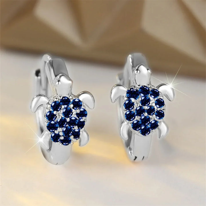 Boucles d'oreilles en forme de tortue de mer avec zircon scintillant
