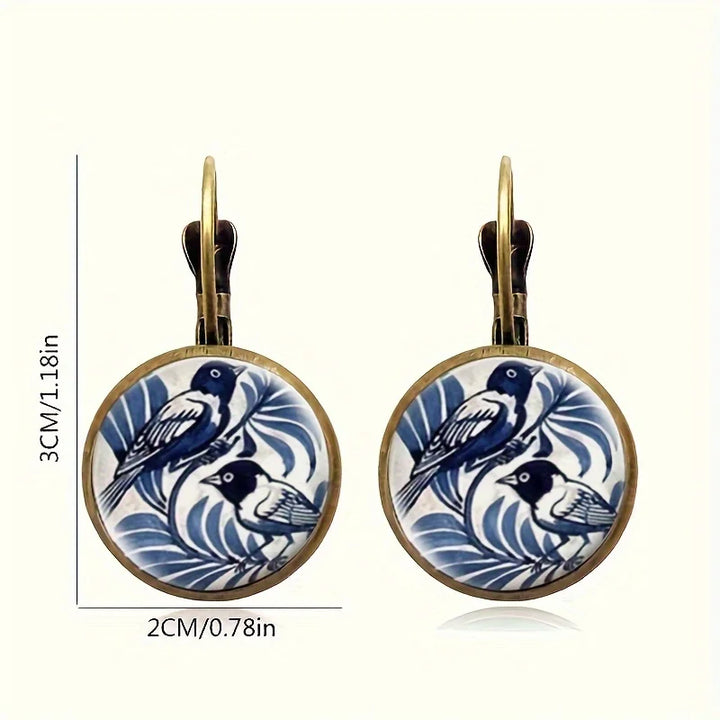 Boucles d'oreilles en verre sous dôme de pie bleue vintage