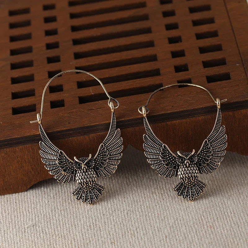 Boucles d'oreilles vintage bohémiennes en forme de hibou