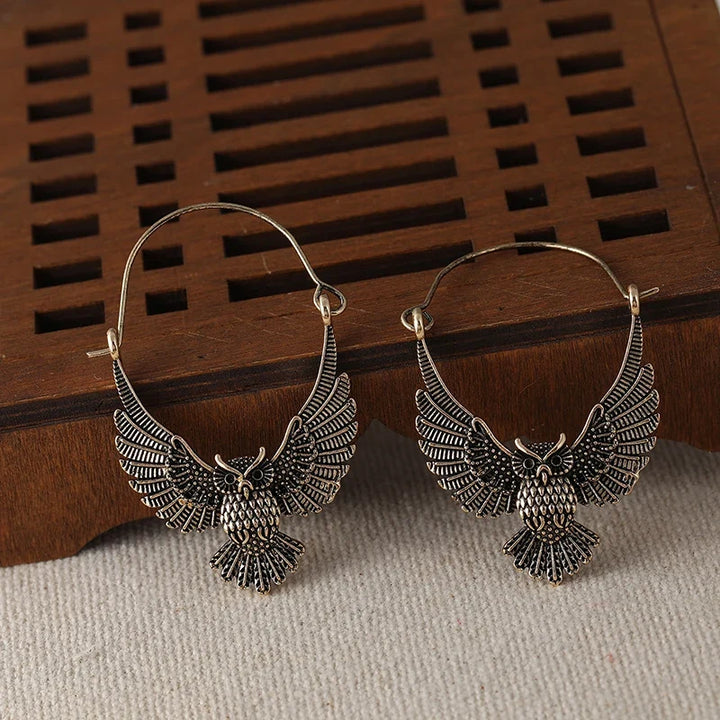 Boucles d'oreilles vintage bohémiennes en forme de hibou