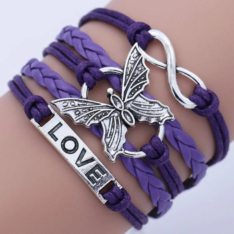 Bracelet en Cuir Papillon Amour Vintage