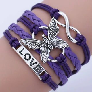 Bracelet en Cuir Papillon Amour Vintage