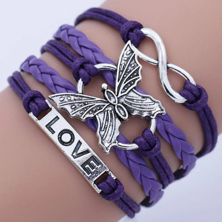 Bracelet en Cuir Papillon Amour Vintage