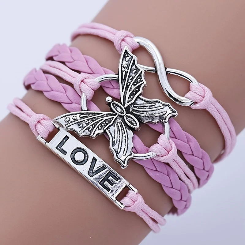 Bracelet en Cuir Papillon Amour Vintage