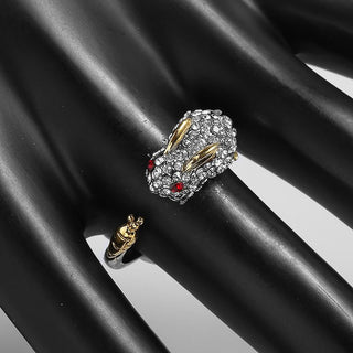 Bague en Cristal Argentée Ajustable Unique en Forme de Lapin et Carotte