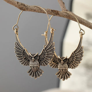 Boucles d'oreilles vintage bohémiennes en forme de hibou