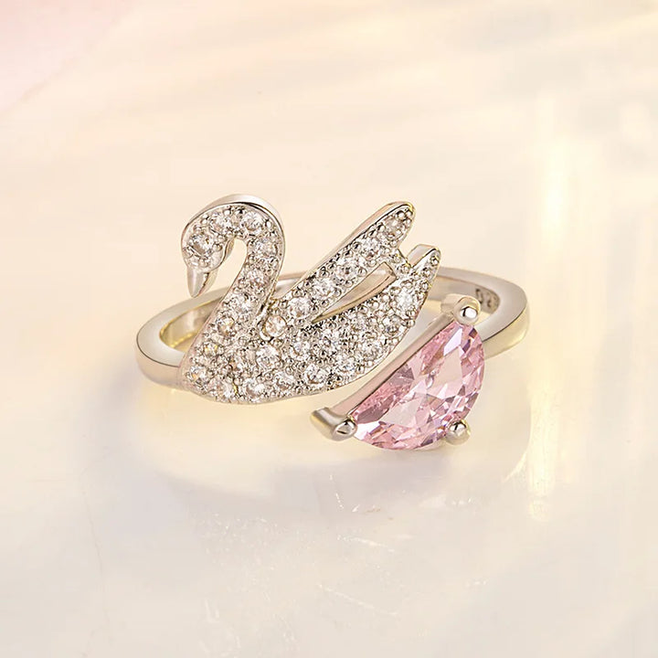 Bague en Cristal Cygne - Ajustable en Or Rose