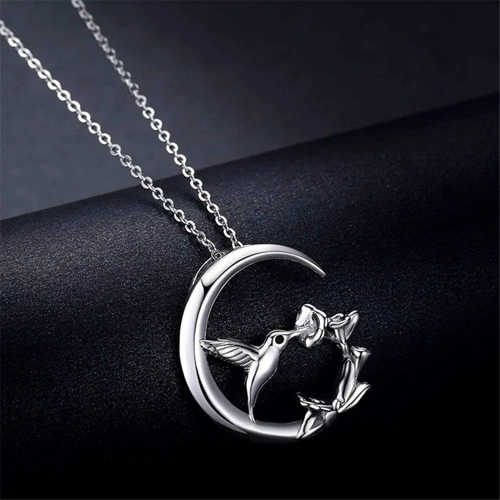 Collier Pendentif en Argent Vintage Oiseau de Lune