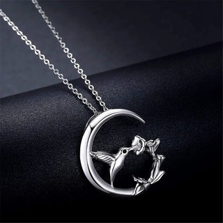 Collier Pendentif en Argent Vintage Oiseau de Lune