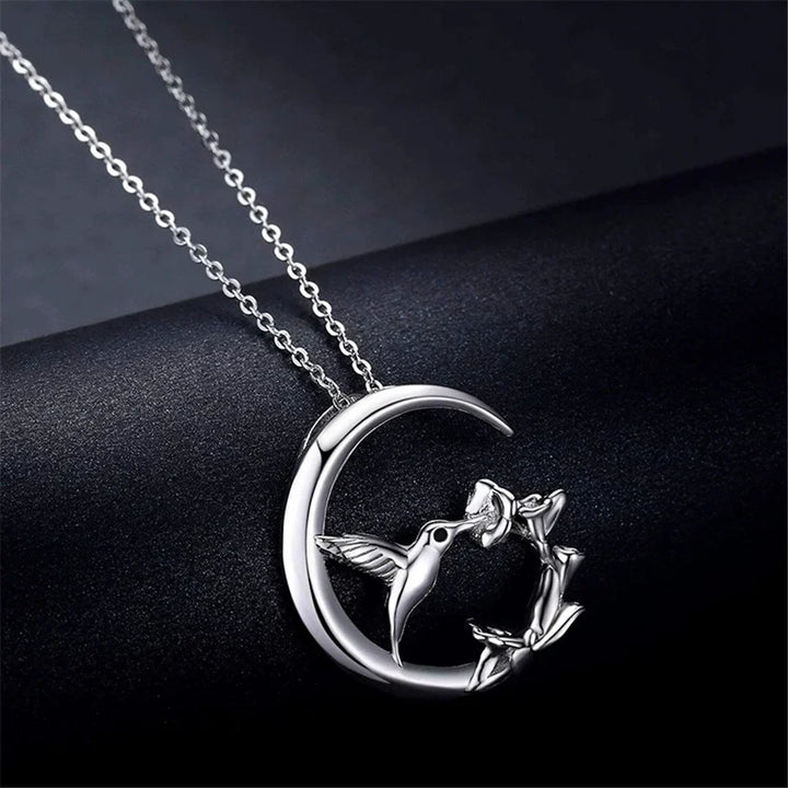 Collier Pendentif en Argent Vintage Oiseau de Lune