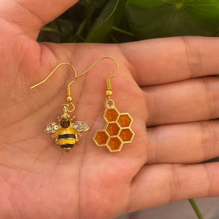 Boucles d'oreilles en cristal d'abeille dorée et de rayons de miel