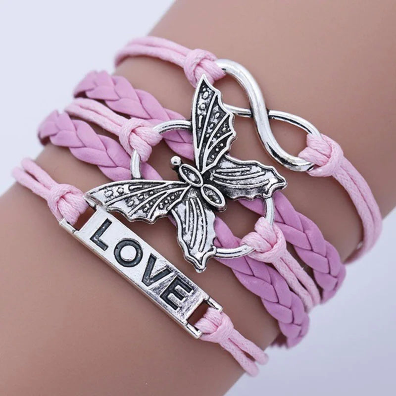 Bracelet en Cuir Papillon Amour Vintage