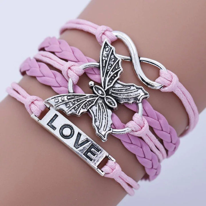 Bracelet en Cuir Papillon Amour Vintage