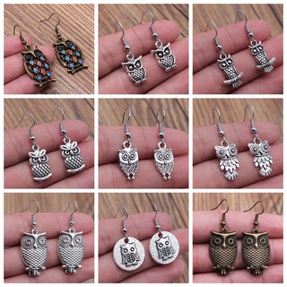 Boucles d'oreilles pendantes hibou vintage bohémien