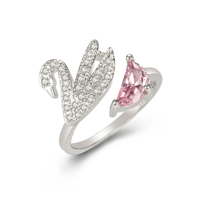 Bague en Cristal Cygne - Ajustable en Or Rose