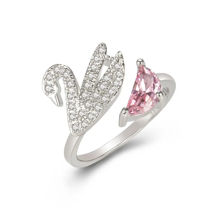 Bague en Cristal Cygne - Ajustable en Or Rose