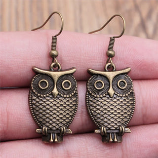 Boucles d'oreilles pendantes hibou vintage bohémien