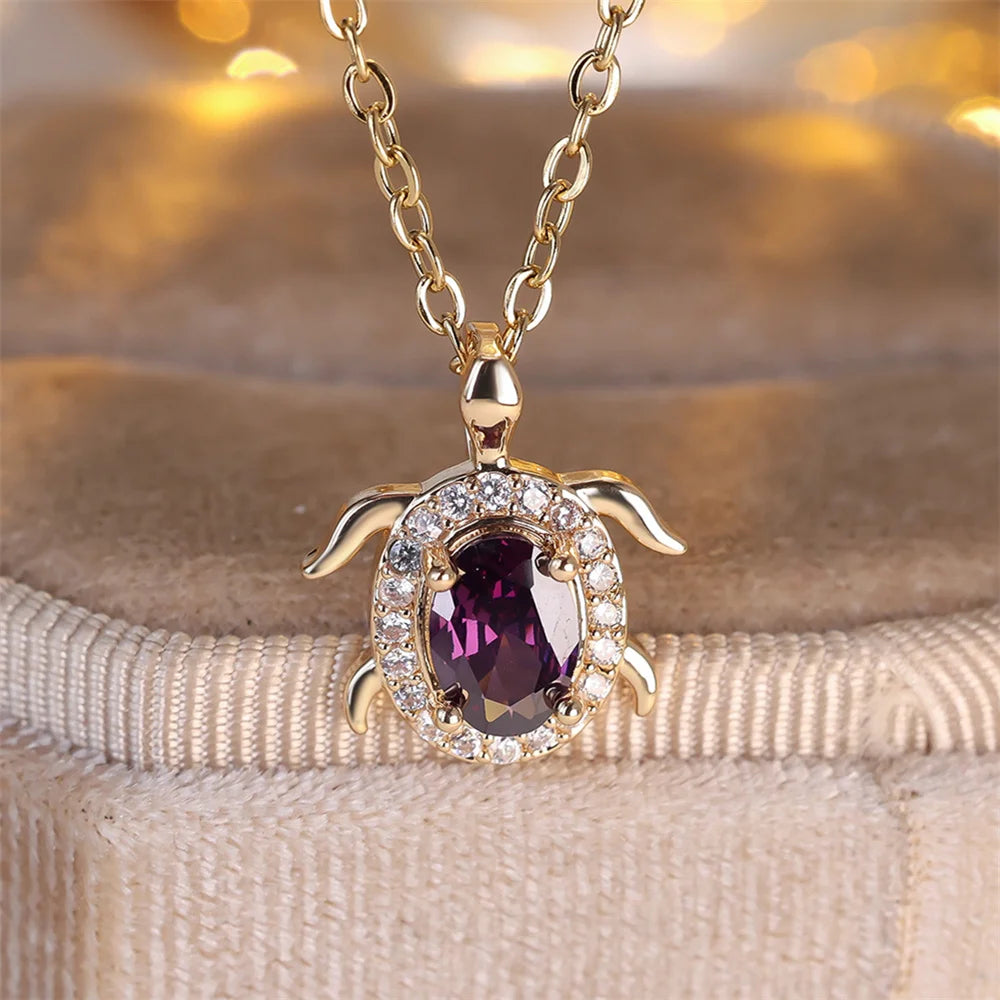 Pendentif Tortue en Cristal Violet