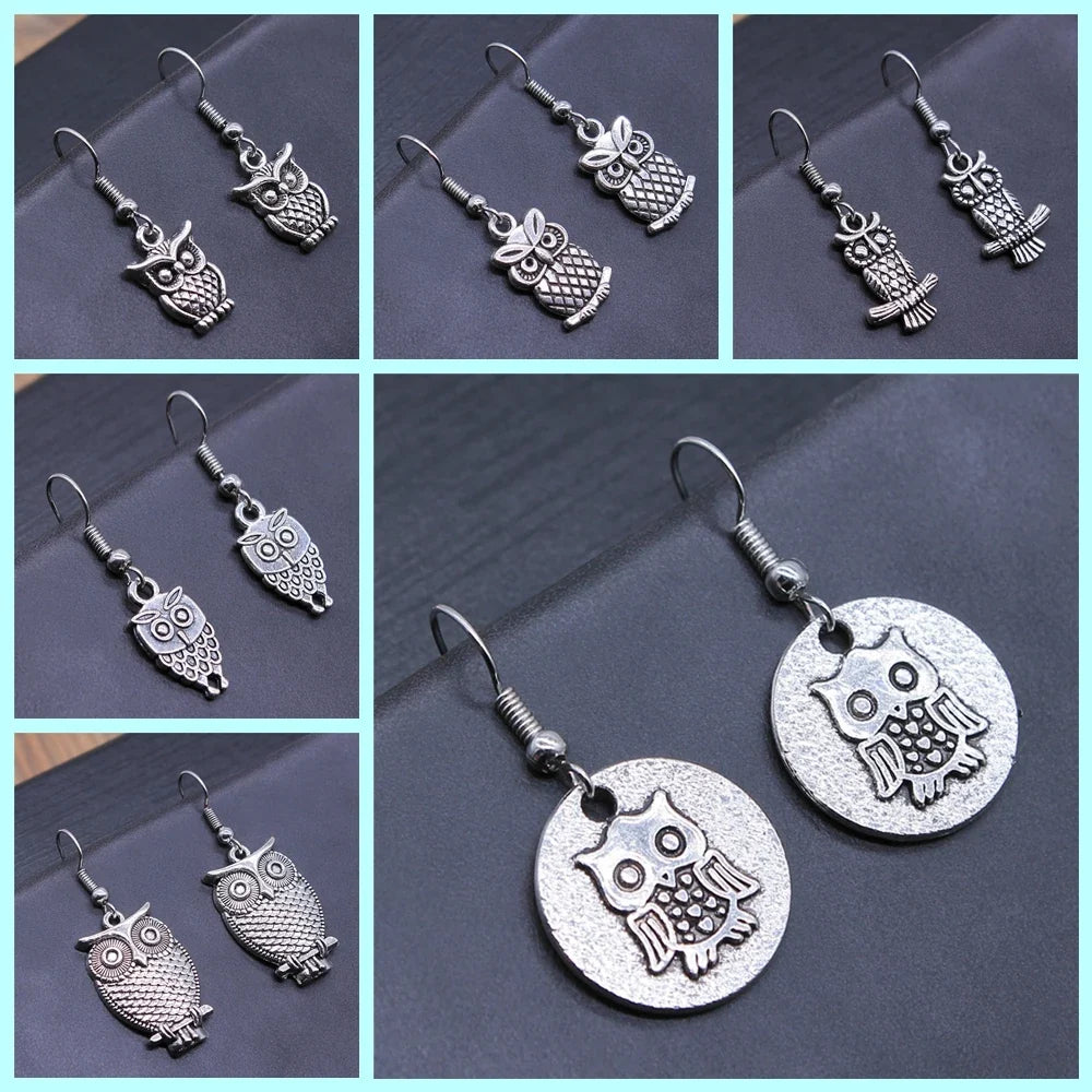 Boucles d'oreilles pendantes hibou vintage bohémien