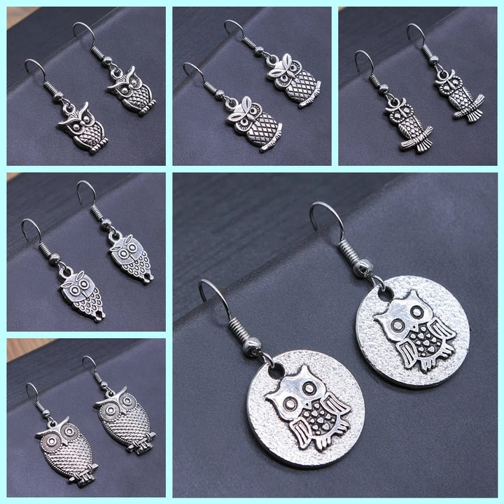 Boucles d'oreilles pendantes hibou vintage bohémien