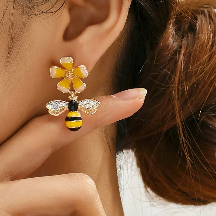 Boucles d'oreilles goutte d'abeille et de tournesol
