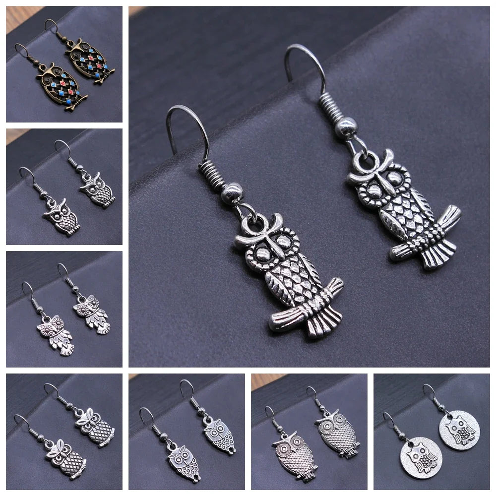 Boucles d'oreilles pendantes hibou vintage bohémien