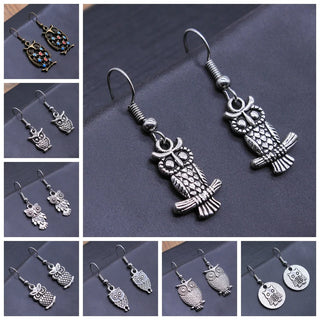 Boucles d'oreilles pendantes hibou vintage bohémien