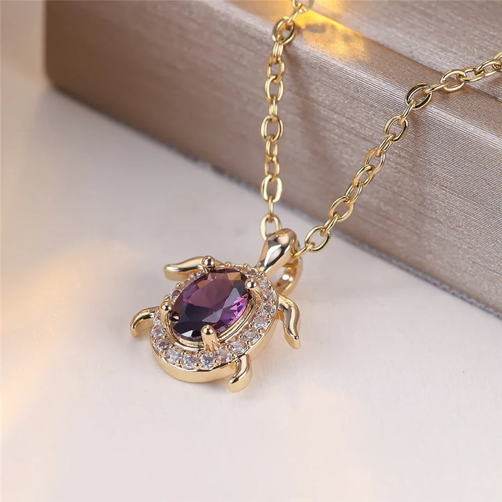 Pendentif Tortue en Cristal Violet