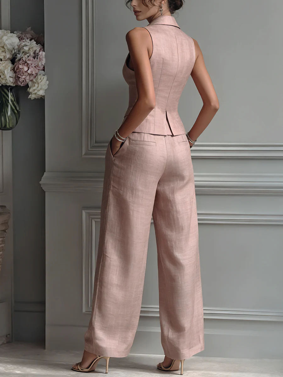 Ensemble deux pièces femme avec décolleté en V et boutons